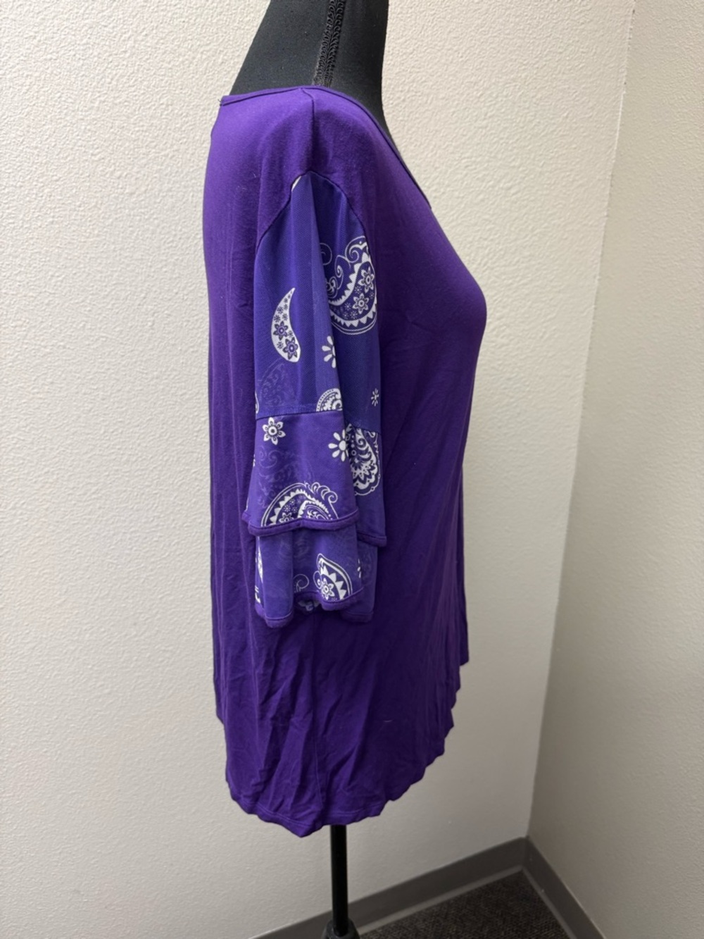 Back In The Saddle Purple Paisley Sleeve Boho Top Flowy Blouse Large - Picture 6 of 9